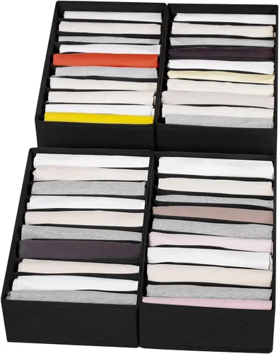 Vista 10 de Paquete de 4 organizadores de cajones de camisetas para ropa, caja de almacenamiento de armario con 10 compartimentos de rejillas, organizador