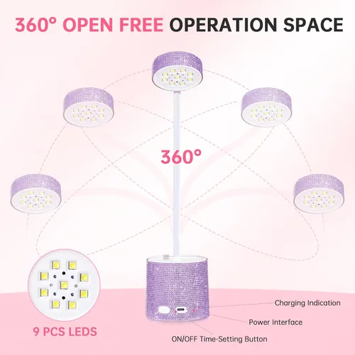 Vista 7 de Lámpara de uñas LED UV, mini luz UV para esmalte de uñas de gel, secador de uñas LED recargable, secado rápido, lámpara de uñas UV para el hogar