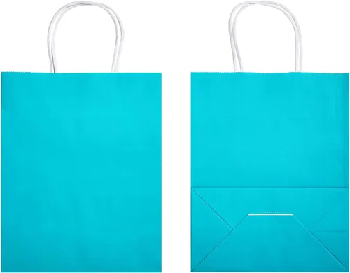 Vista 8 de DjinnGlory Paquete de 50 bolsas de regalo de papel azul turquesa de tamaño mediano con asas de 10 x 8 x 4 pulgadas y 50 papel de seda blanco