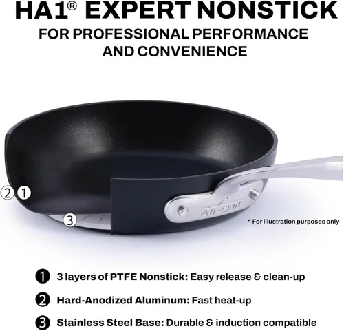 Vista 6 de All-Clad HA1 Expert - Utensilios de cocina, antiadherentes de 2 piezas con tapas, 10 y 12 pulgadas