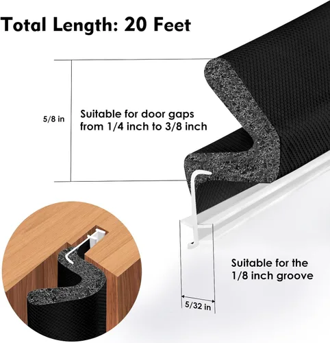 Vista 5 de Cinta de sellado para puerta Kerf - Espacio grande, tira de sellado para puerta exterior - 6.1 metros, negro