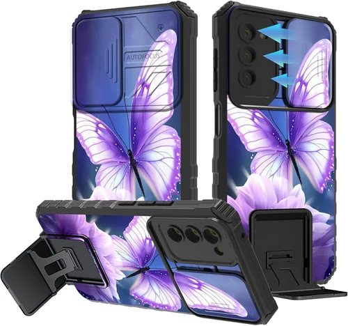 Vista 152 de Funda para Samsung Galaxy A13 5G/4G/A04S, Galaxy A13 5G con cubierta de cámara deslizante, funda de doble capa integrada con función atril