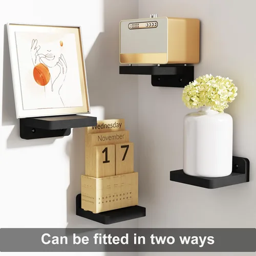 Vista 4 de SRIWATANA Pequeños estantes flotantes montados en la pared, estante de madera para decoración y almacenamiento, juego de 4, mini estante de Negro
