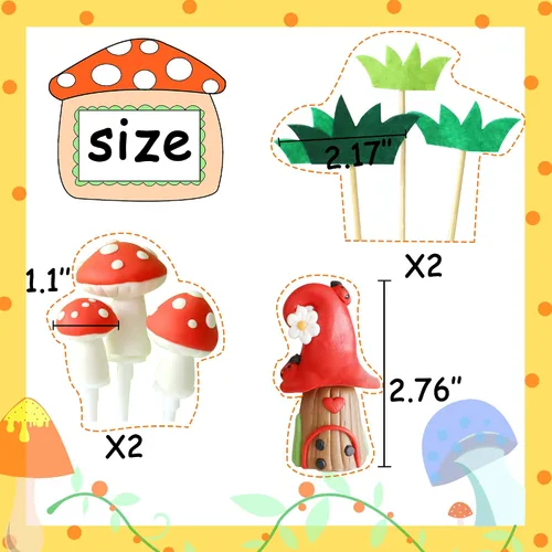 Vista 2 de Decoración de pastel de hongos del bosque de hongos Woodland Baby Shower,decoración de pastel de bosque de mariquita de setas decoración de pastel