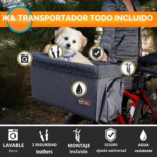 Vista 4 de K&H Pet Products Cesta de bicicleta delantera para perros, canasta universal para gatos y perros con soporte frontal para bicicleta incluido, forro