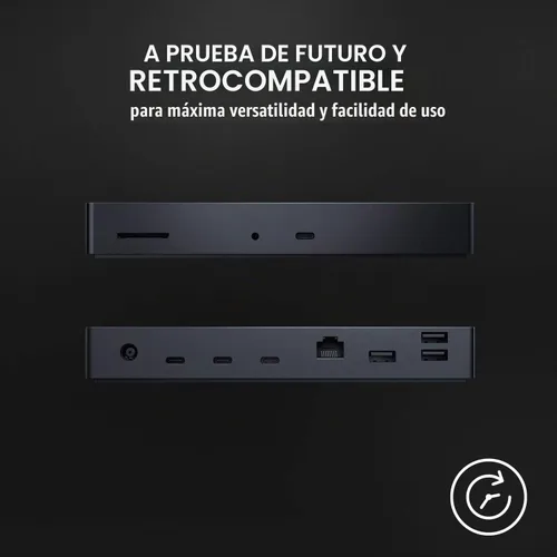 Vista 5 de Razer Base Thunderbolt 4, 10 puertos, USB-A, USB-C, 2.5 GbE, negro
