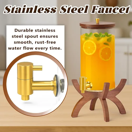 Vista 4 de Dispensador de bebidas de vidrio, dispensador de bebidas de 1.5 galones con soporte, dispensador de limonada con grifo de acero inoxidable, Soporte