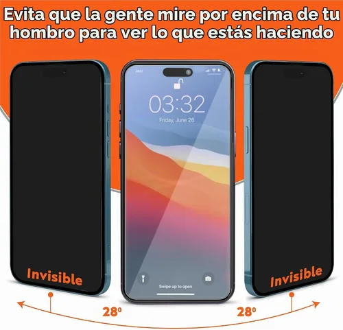 Vista 2 de Slapback Protector de pantalla de privacidad prémium para iPhone 14, 13, 13 Pro [2 unidades] [pantalla de 6.1 pulgadas] Anti-espía 28 grados