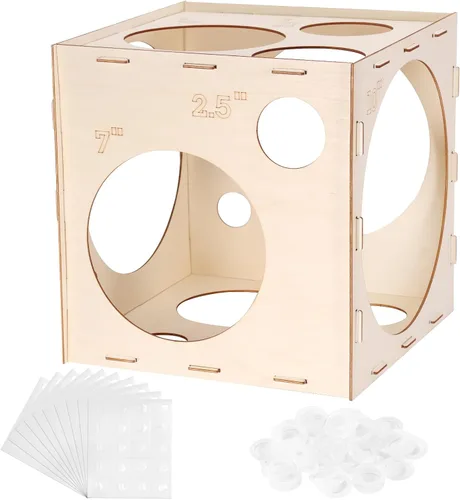 Vista 9 de Auihiay Cubo de madera plegable de 2 a 10 pulgadas (9 agujeros) Herramienta de medición de tamaño de globo para decoraciones de globos, arcos