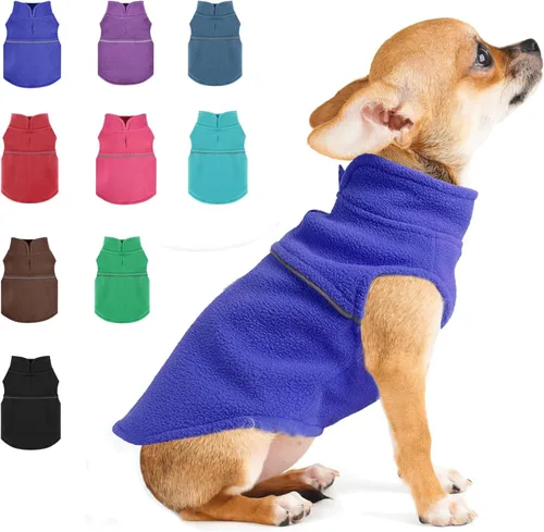 Vista 11 de Suéteres para Perros Pequeños para Niñas, Chaleco de Forro Polar para Perros con Orificio para Correa, Suéter Cálidamente Ajustable, Chaqueta