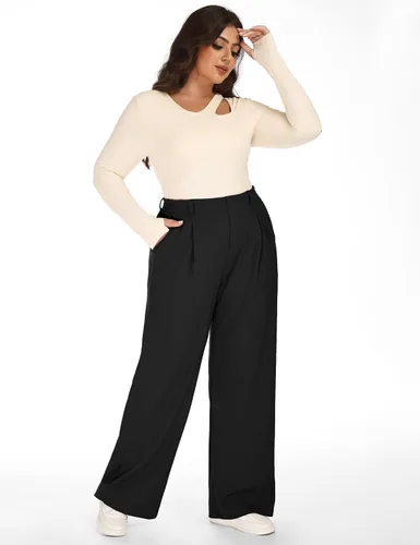 Vista 6 de Pantalones de vestir de pierna ancha de talla extragrande 1X-5X para mujer