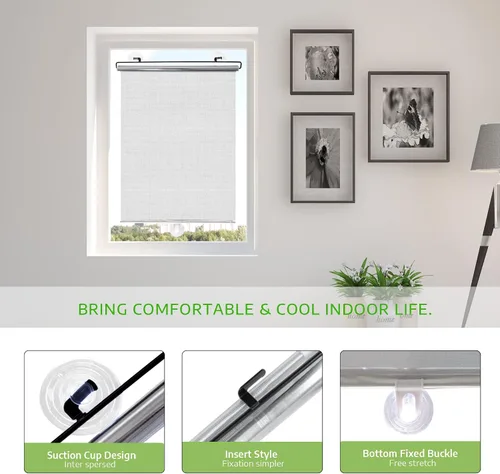 Vista 3 de No-Drilling Blackout Blind Shade with 3 Suction Cups, Temporary Portable Roller Window Curtain for Home Office Car, Silver 95% Shade W15.7 x L23.6