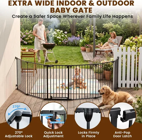 Vista 3 de Puerta extra ancha para bebés de 150 pulgadas, puerta de seguridad infantil para patio de juegos, puertas para perros con puerta de cierre