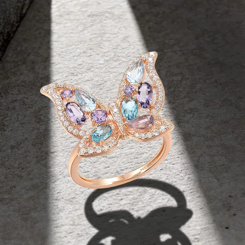 Vista 3 de Santuzza Anillo de mariposa de plata de ley para mujer