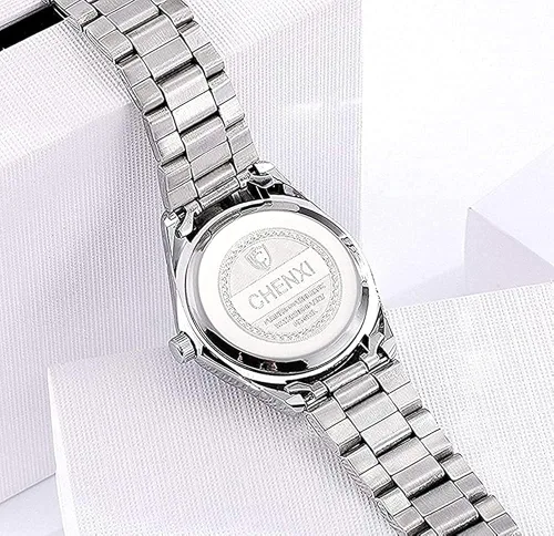 Vista 5 de Relojes analógicos de cuarzo plateado de acero inoxidable para mujer, reloj de vestir impermeable luminoso