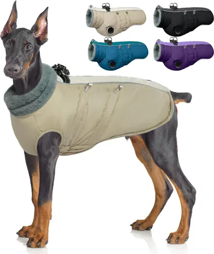Vista 15 de IDOMIK Abrigo cálido para perros con arnés, chaquetas reflectantes impermeables para perros pequeños, medianos y grandes, chaqueta de invierno