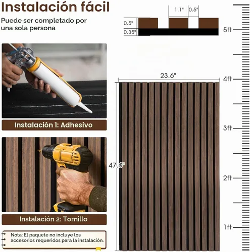 Vista 4 de Paneles de pared de madera acústica de 47.6 x 23.6 pulgadas, paneles de madera a prueba de sonido para paredes, panel acanalado 3D para decoración