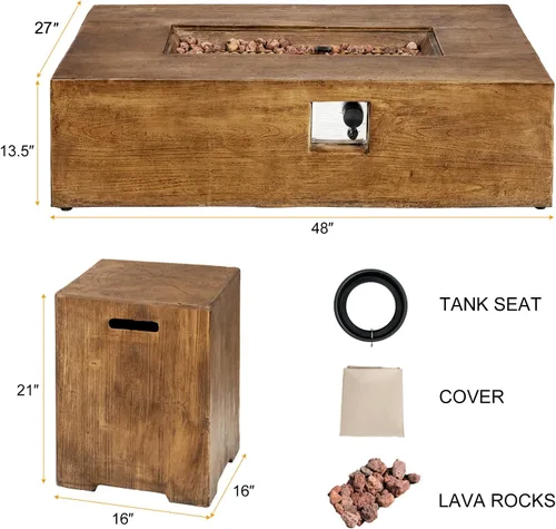 Vista 7 de Giantex Juego de mesa de fuego de propano de 2 piezas con mesa auxiliar de tanque de 20 galones, mesa rectangular de 48 x 27 pulgadas, 50,000 BTU