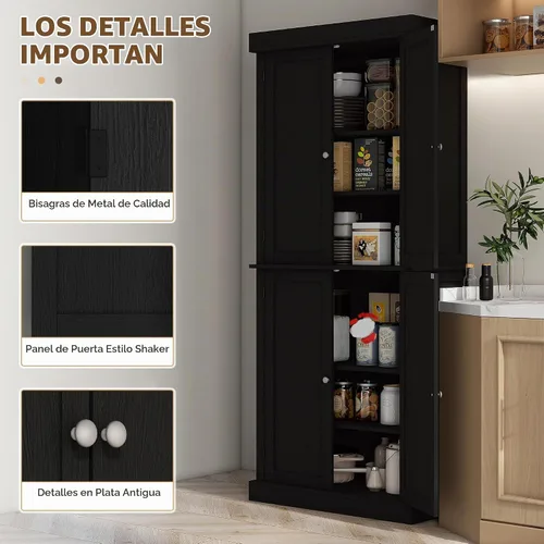 Vista 7 de HOMCOM Gabinete alto de la despensa de cocina de 72,5" grano de madera Fibras de madera negra
