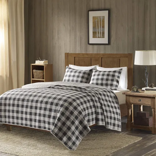 Vista 14 de Woolrich - Juego de edredón reversible de algodón, estilo cabaña invertido a color sólido, colcha ligera de retazos para todas las estaciones