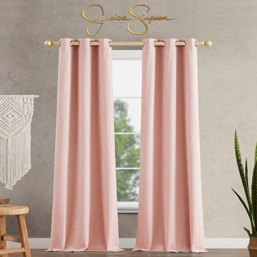 Vista 2 de Jessica Simpson Faye - Cortinas opacas rosas para dormitorio, 2 paneles de cortinas texturizadas con aislamiento térmico, cortinas de 38 x 96