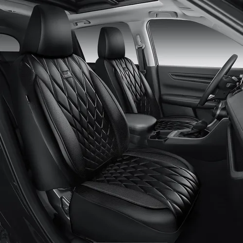 Vista 12 de Car Pass - Juego completo de fundas de asiento de lujo con ribete de cuero sintético, cubiertas de asiento automotrices antideslizantes impermeables