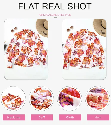 Vista 5 de EVALESS Blusas con botones para mujer, blusas de manga larga con estampado de moda 2023