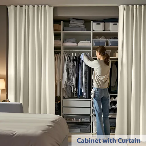 Vista 3 de Divisor de habitación con rieles para cortinas montadas en el techo, juego extra ancho de cortinas opacas con rieles flexibles para dormitorio