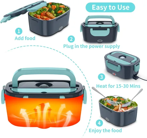 Vista 5 de CHARMDOO Fiambrera Eléctrica, Calentador de Alimentos 12V 24V 110V, 80W Fiambrera de Calentamiento Más Rápido para Coche/Camión/Casa, Cajas