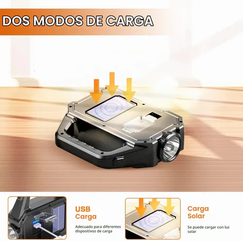 Vista 2 de Linterna Solar de Mano, 1000 Lúmenes Linternas de Mano con Carga Solar o USB, Linternas Portátiles Impermeables Alimentadas por Energía Solar con 6