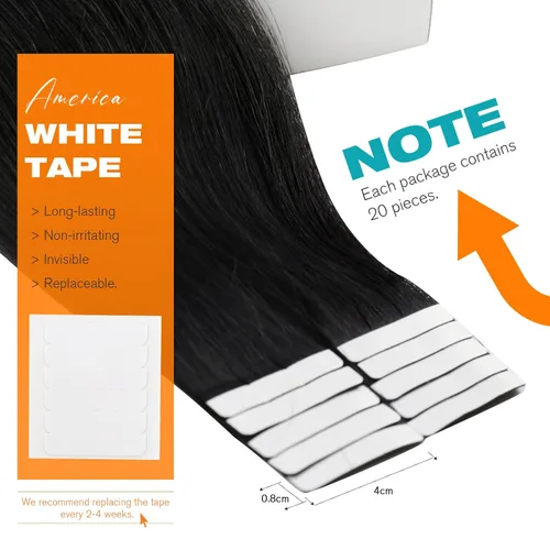 Vista 3 de Sunny Hair - Extensiones de cabello humano real para mujer, con cinta adhesiva invisible, Remy, color negro azabache, 12 pulgadas, 20 piezas