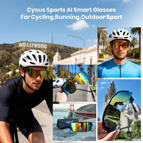Vista 2 de Cyxus Gafas de sol deportivas inteligentes con Bluetooth UV400 para hombres y mujeres Altavoces de música de oído abierto, micrófono incorporado