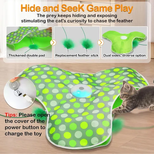 Vista 8 de umosis Juguetes interactivos para gatos recargables, moviendo plumas ocultas, chirriante de ratón real, juguete activado por tacto, juguetes