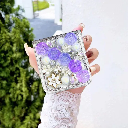 Vista 6 de Funda para Samsung Galaxy Z Flip 3 con purpurina, bonita funda transparente con diseño, brillante, reflectante, con destellos, cubierta de teléfono