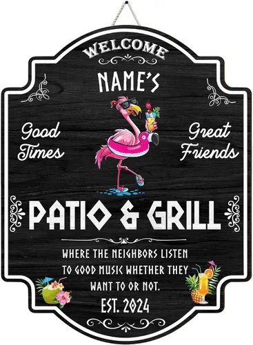 Vista 20 de Letrero personalizado para bar y parrilla en el patio trasero, decoración junto a la piscina, porche al aire libre, terraza, patio, bar, puerta