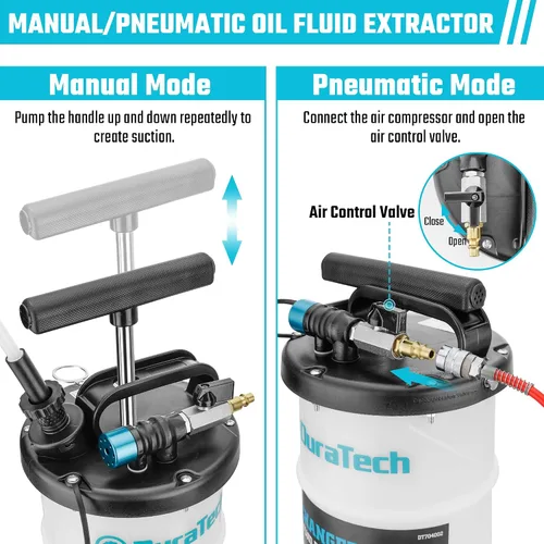Vista 2 de DURATECH Bomba extractora de aceite de 6.5 L neumática/manual, extractor de fluidos con unidades de almacenamiento de tuberías, Extractor de bomba