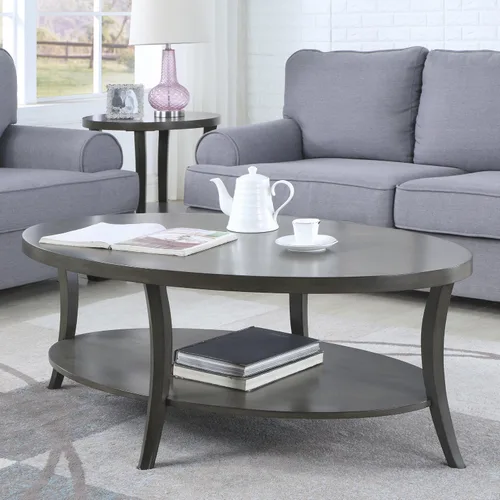 Vista 2 de Roundhill Furniture Juego de mesa de centro ovalada Perth contemporánea, color gris