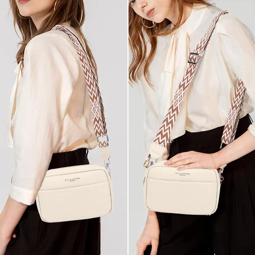 Vista 6 de Efilra Bolso cruzado pequeño para mujer, de piel auténtica, bolso cruzado para cámara, bolso cruzado para mujer con correa de guitarra