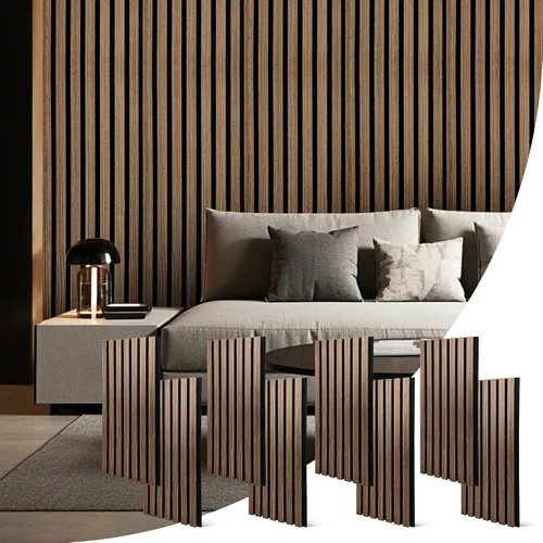 Vista 8 de Paneles acústicos de pared con listones de madera, 2 paneles de amortiguación de sonido de 47.24 x 23.82 pulgadas con acabado de madera natural