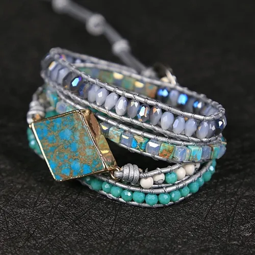 Vista 89 de ZOSOJONA - Pulseras bohemias hechas a mano de piedra natural, que dan vuelta, con cuentas de cristal de turquesa