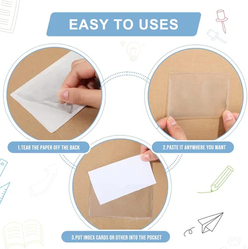 Vista 3 de Paquete de 30 bolsillos autoadhesivos para tarjetas de índice, con apertura superior, tarjetero ideal para organizar y proteger tus tarjetas