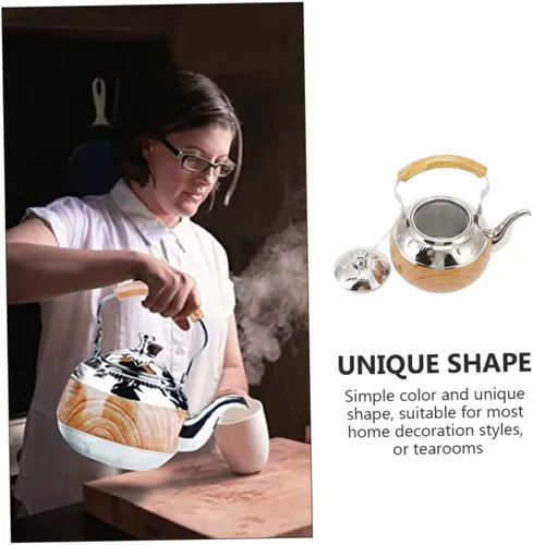 Vista 9 de GANAZONO Tetera de acero inoxidable con capacidad para tetera con mango ergonómico, diseño para sala de té, elegante accesorio de cocina funcional