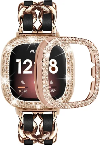 Vista 16 de Correa de reloj brillante compatible con Fitbit Versa 3/Fitbit Sense para mujer, correa ajustable de aleación de cristal con diamantes de imitación