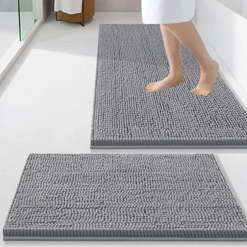 Vista 77 de Juego de alfombras de baño Smiry de 2 piezas, suave alfombra absorbente de chenilla y juego de alfombra en forma de U para inodoro, alfombra de baño