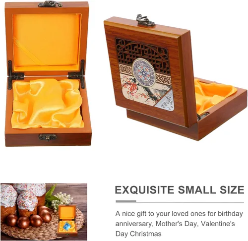 Vista 3 de VOSAREA - Caja de joyería pequeña organizadora de pendientes, anillos, collares, caja de regalo de madera, organizador de almacenamiento, caja