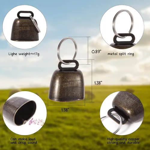 Vista 4 de Juego de 4 collares de cabra con campana, collar de nailon ajustable y campanas de cobre para pastoreo, animales de granja, antipérdida