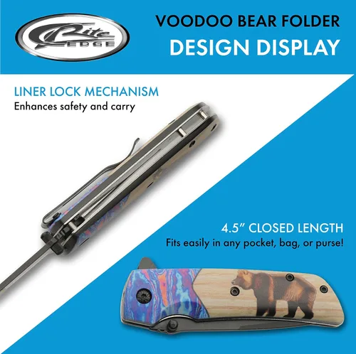 Vista 4 de SZCO Supplies Bear Printed Everyday Carry - Cuchillo plegable para exteriores, 8 pulgadas de longitud