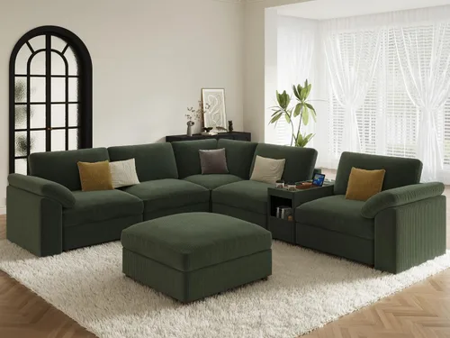 Vista 122 de EASE MOOSE Sofá modular verde seccional de gran tamaño en forma de L Pana verde