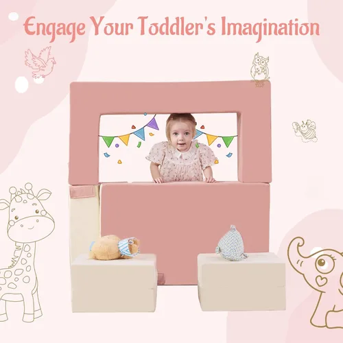 Vista 5 de Bloques de escalada de espuma para niños pequeños Sofá modular para niños con 2 otomanas en interiores, juego plegable suave para gatear