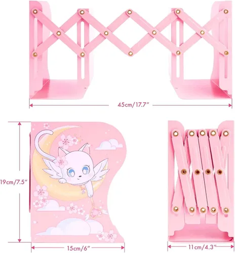 Vista 5 de BelugaDesign Sujetalibros de Cat Moon Anime lindo Kawaii mágico Kawaii rosa amarillo blanco pastel nubes flores de cerezo soporte decorativo